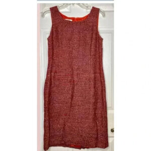 Woman TALBOTS Orange Purple Tweed Sleeveless Shift Dress Petite 8 EUC Silk Blend